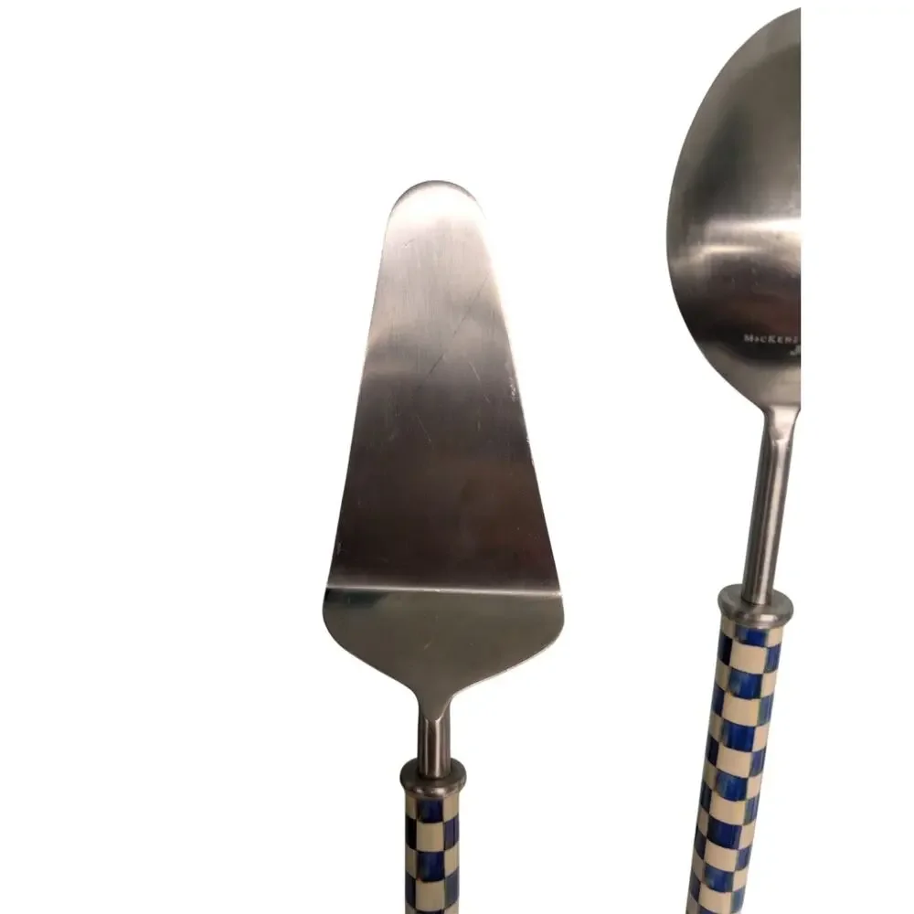 Mackenzie Childs Royal Check Supper Club Salad Serving Fork, Spoon & Pie Server